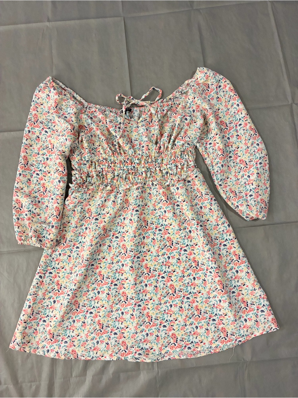 As U Wish White Floral Girls Dress with Pink & Blue Accents